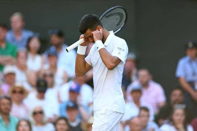 Novak Djokovic reacts after breaking Flavio Cobolli during his Quarter Final match Wimbledon Tennis Championships, Day 10, The All England Lawn Tennis and Croquet Club, London, UK - 09 Jul 2025London The All England Lawn Tennis and United Kingdom  Copyright: xJamesxMarsh Shutterstockx 15389394ge