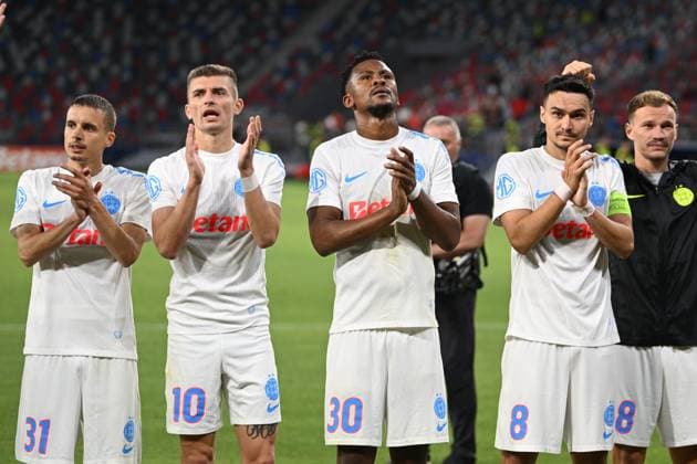 BUCHAREST - UEFA CHAMPIONS LEAGUE - FCSB - INTER CLUB D ESCALDES Juri Cisotti, Florin Tanase, Syabonga Ngezana, Adrian Sut of FCSB in action during the UEFA Champions League 2025 2026 First qualifying round game between FCSB and Inter Club d Escaldes, Steaua Stadium, July 09, 2025. Imago Images Alex Nicodim Copyright: xAlexxNicodimx