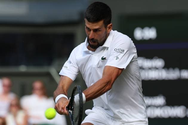July 9, 2025, London, Celestynow, United Kingdom: NOVAK DJOKOVIC of Serbia during the match against F. Cobolli of Italy in quarter-finals of Championships 2025 at Wimbledon AELTC in London. Djokovic won 6:7 (6-8), 6:2, 7:5, 6:4 London United Kingdom - ZUMAc278 20250709_zsp_c278_062 Copyright: xMarcinxCholewinskix