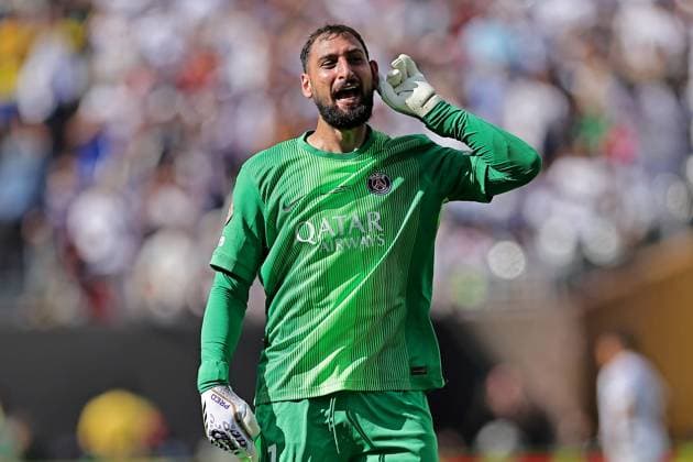 9th July 2025; East Rutherford, NJ, USA: PSG goalkeeper Gianluigi Donnarumma celebrates his team s fourth goal, scored by Goncalo Ramos during the match between PSG and Real Madrid C.F. for the semifinal of the FIFA Club World Cup 2025, at MetLife Stadium  ActionPlus12811974 HeulerxAndrey