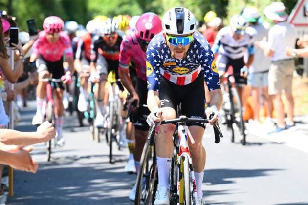 Tour de France 2025 Stage 6 VIRE NORMANDIE, FRANCE - JULY 10 : Simmons Quinn (USA) of Lidl - Trek during stage 6 of the 112th edition of Tour de France an UCI World Tour 2.UWT cycling road race stage for Men Elite of 201 km with start in Bayeux and finish in Vire Normandie on July 10, 2025 in Vire Normandie, France, 10 07 2025 ( Motordriver Kenny Verfaillie - Vire Normandie France  Copyright: xVincentxKalutx