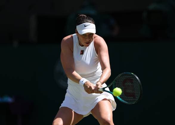 9th July 2025; All England Lawn Tennis and Croquet Club, London, England; Wimbledon Tennis Tournament, Day 10; Amanda Anisimova (USA) with a backhand shot to Aryna Sabalenka (BLR) during their Ladies Singles Semi Final  ActionPlus12812056 JohnxPatrickxFletcher