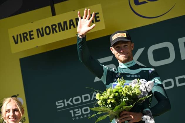 TOUR DE FRANCE 2025 PHOTOPQR OUEST FRANCE Thomas Brégardis Ouest-France ; Vire ; 10 07 2025 ; 10 Juillet 2025 Tour de France 2025. Etape 6, étape Bayeux Vire. Jonathan Milan (Lidl - Trek) maillot vert Photo: Thomas Bregardis Ouest-France- French cycling race Tour de France 2024 takes place in july 2025 Vire Calvados France  Copyright: xPHOTOPQR OUESTxFRANCE MAXPPPxThomasxBrégardisx xOuest-Francex 20250710OFR2863 20250710OFR2863