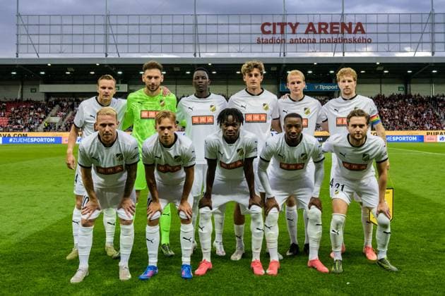 250710 The starting eleven of Häcken ahead of the UEFA Europa League qualifier football match between Spartak Trnava and Häcken on July 10, 2025 in Trnava. Photo: Mathilda Schuler BILDBYRAN kod MA MA0843 fotboll football soccer fotball uefa europa league europa league spartak trnava häcken bbeng Copyright: MATHILDAxSCHULER BB250710MA059