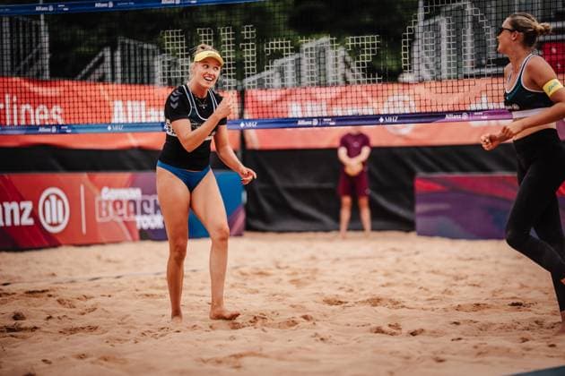 Beachvolleyball Frauen Allianz German Beach Tour 2025 Tourstop München 10.07.2025 v.l. Chenoa Christ und Anna-Chiara Reformat München Zentraler Hochschulsport Münche Bayern Deutschland