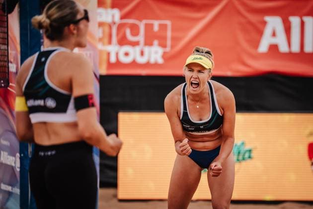 Beachvolleyball Frauen Allianz German Beach Tour 2025 Tourstop München 10.07.2025 Chenoa Christ jubelt München Zentraler Hochschulsport Münche Bayern Deutschland