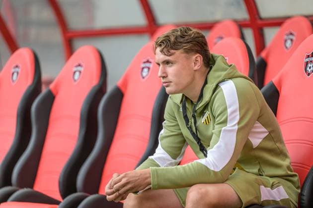 250710 Filip Öhman of Häcken ahead of the UEFA Europa League qualifier football match between Spartak Trnava and Häcken on July 10, 2025 in Trnava. Photo: Mathilda Schuler BILDBYRAN kod MA MA0843 fotboll football soccer fotball uefa europa league europa league spartak trnava häcken bbeng Copyright: MATHILDAxSCHULER BB250710MA196