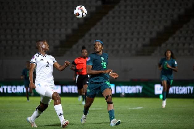 CASABLANCA, MOROCCO - JULY 10: Rasheedat Ajibade, Super Falcons of Nigeria and Kesegofetse Mochawe of botswana during the 2024 Women s Africa Cup of Nations (Wafcon) beyween Botswana and Nigeria at Stade Larbi Zaouli on July 10, 2025 in Casablanca, Morocco. Photo by Justina Aniefiok Copyright: xx