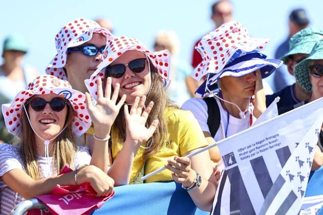 fans pictured at the start of stage seven of the 2025 Tour de France cycling, from Saint-Malo to Mur-de-Bretagne (194 km), on Friday 11 July 2025 in France. The 112th edition of the Tour de France starts on Saturday 5 July in Lille, France, and will finish in Paris, France on the 27th of July. DAVIDxPINTENS  x128889748x
