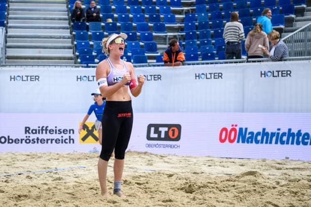 Beach volleyball, Beachvolleyball - Pro Beach Battle Masters SEEWALCHEN,AUSTRIA,11.JUL.25 - BEACH VOLLEYBALL - Beach Volleyball Tour PRO, Pro Beach Battle Masters Litzlberg. Image shows the rejoicing of Lilli Hohenauer (AUT).  GEPAxpictures xDanielaxMoser