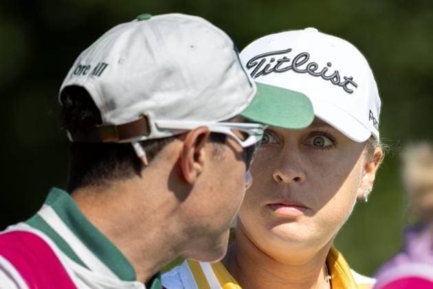 PAULINE ROUSSIN-BOUCHARD ALMUNDI EVIAN CHAMPIONSHIP PHOTOPQR LE DAUPHINE Grégory YETCHMENIZA ; Évian-les-Bains ; 11 07 2025 ; Évian-les-Bains (Haute-Savoie),11 juillet. 2025 THE ALMUNDI EVIAN CHAMPIONSHIP sur notre photo : Pauline Roussin-Bouchard. Grégory Yetchmeniza Le Dauphiné Libéré