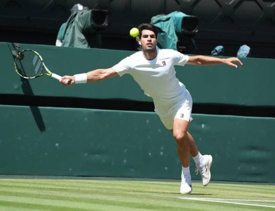 Tennis - 2025 Wimbledon Championships - Mens Semi Final - Taylor Fritz v Carlos Alcaraz All England Lawn Tennis & Croquet Club - Friday 11th July 2025 Carlos Alcaraz of Spain 