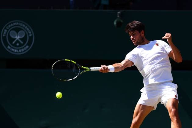 Carlos Alcaraz during his semi final match Wimbledon Tennis Championships, Day 12, The All England Lawn Tennis and Croquet Club, London, UK - 11 Jul 2025London The All England Lawn Tennis and United Kingdom  Copyright: xJamesxMarsh Shutterstockx 15392288bv
