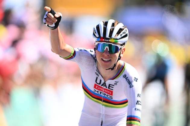 Tour de France 2025 Stage 7 MUR-DE-BRETAGNE GUERLEDAN, FRANCE - JULY 11 : Pogacar Tadej (SLO) of UAE Team Emirates wins during stage 7 of the 112th edition of Tour de France an UCI World Tour 2.UWT cycling road race stage for Men Elite of 194 km with start in Saint-Malo and finish in Mur-de-Bretagne Guerledan on July 11, 2025 in Mur-de-Bretagne Guerledan, France, 11 07 2025 ( Motordriver Kenny Verfaillie - Mur-de-Bretagne Guerledan France  Copyright: xVincentxKalutx