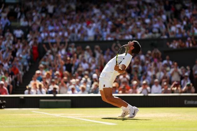 Carlos Alcaraz celebrates victory in his semi final match Wimbledon Tennis Championships, Day 12, The All England Lawn Tennis and Croquet Club, London, UK - 11 Jul 2025London The All England Lawn Tennis and United Kingdom  Copyright: xEllaxLing Shutterstockx 15392289ap