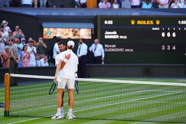 Jannik Sinner celebrates victory in his semi final match against Novak Djokovic Wimbledon Tennis Championships, Day 12, The All England Lawn Tennis and Croquet Club, London, UK - 11 Jul 2025London The All England Lawn Tennis and United Kingdom  Copyright: xJavierxGarcia Shutterstockx 15392287eb