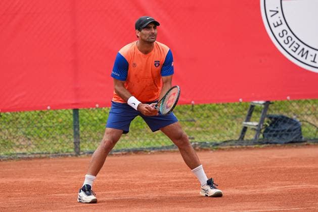 11.07.2025, xydrx, Köln, Tennis, 1.Bundesliga Herren, Kölner THC Stadion Rot-Weiss 1 - TC Bredeney 1, Tennisanlage Olympiaweg: Benjamin Hassan ( TC Bredeney 1) Nordrhein-Westfahlen Deutschland