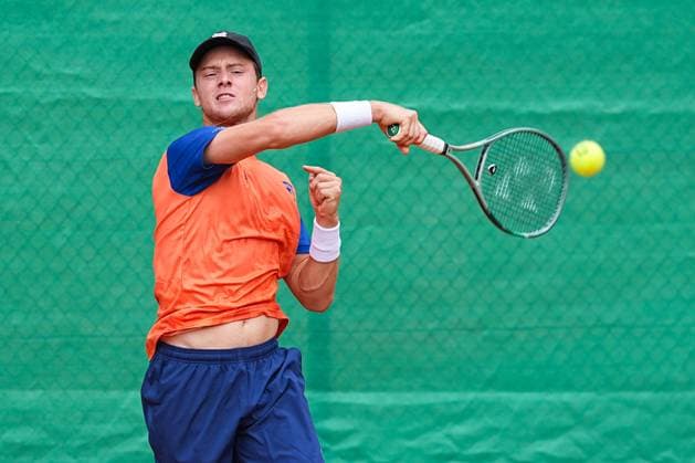 11.07.2025, xydrx, Köln, Tennis, 1.Bundesliga Herren, Kölner THC Stadion Rot-Weiss 1 - TC Bredeney 1, Tennisanlage Olympiaweg: Guy den Ouden (TC Bredeney 1) Nordrhein-Westfahlen Deutschland