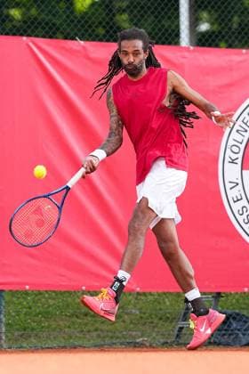 11.07.2025, xydrx, Köln, Tennis, 1.Bundesliga Herren, Kölner THC Stadion Rot-Weiss 1 - TC Bredeney 1, Tennisanlage Olympiaweg: Dustin Brown (Kölner THC Stadion Rot-Weiss 1) Nordrhein-Westfahlen Deutschland