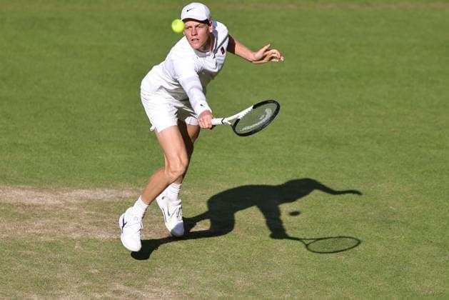 Jannik Sinner, ITA, during semifinal of 2025 All England Lawn Tennis Championships at Wimbledon, mens singles, London, 11 07 2025; -