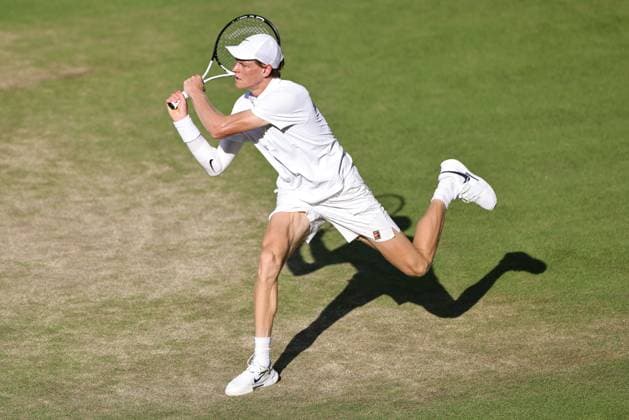Jannik Sinner, ITA, during semifinal of 2025 All England Lawn Tennis Championships at Wimbledon, mens singles, London, 11 07 2025; -