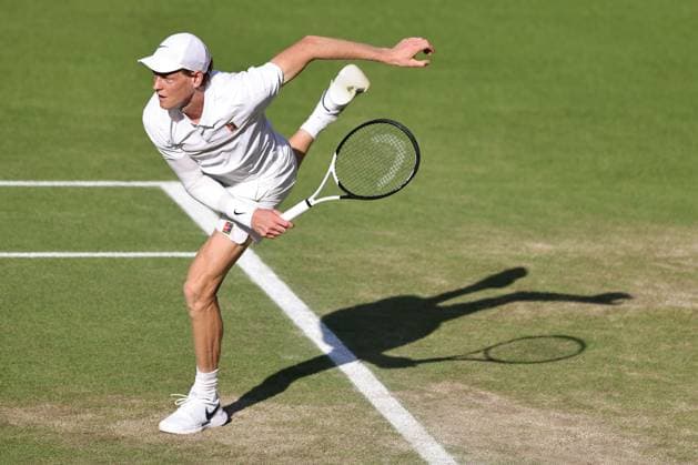 Jannik Sinner, ITA, during semifinal of 2025 All England Lawn Tennis Championships at Wimbledon, mens singles, London, 11 07 2025; -