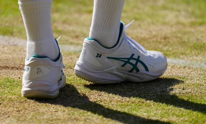 Ths Asics shoes of Novak Djokovic bearing his 24 Grand Slam titles Wimbledon Tennis Championships, Day 12, The All England Lawn Tennis and Croquet Club, London, UK - 11 Jul 2025London The All England Lawn Tennis and United Kingdom  Copyright: xJavierxGarcia Shutterstockx 15392287ep