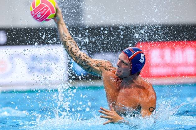 Hannes Daube of USA Canada v United States, Water polo, Wasserball Singapore 2025 World Aquatics Championships, OCBC Aquatic Centre, July 12, 2025, Singapore, Singapore.