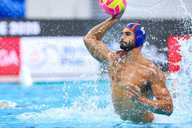 Nicolas Saveljic of USA Canada v United States, Water polo, Wasserball Singapore 2025 World Aquatics Championships, OCBC Aquatic Centre, July 12, 2025, Singapore, Singapore.