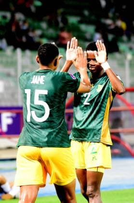 OUJDA, MOROCCO - JULY 11: Lebohang Ramalepe and Refiloe Jane of South Africa during the 2025 Women s Africa Cup of Nations (WAFCON) match between Tanzania and South Africa at Honor Stadium on July 11, 2025 in Oujda, Morocco. (Photo by Seyi Victor Gallo Images Copyright: xx