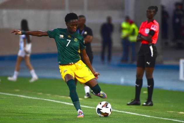 OUJDA, MOROCCO - JULY 11: Karabo Dhlamini of Bambanani Mbane of South Africa during the 2025 Women s Africa Cup of Nations (WAFCON) match between Tanzania and South Africa at Honor Stadium on July 11, 2025 in Oujda, Morocco. (Photo by Seyi Victor Gallo Images Copyright: xx