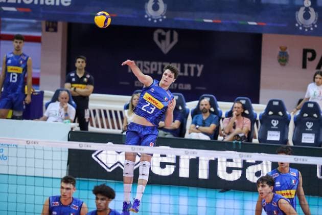 VOLLEY - Evento - Men s U22 European Championship, EM, Europameisterschaft Qualification Tournament - Italy vs England Mati Pardo (Italy) during Men s U22 European Championship Qualification Tournament - Italy vs England, Events in Cisterna Latina, Italy, July 11 2025 Cisterna Latina Italy  Copyright: xIPAxSport ABACAx