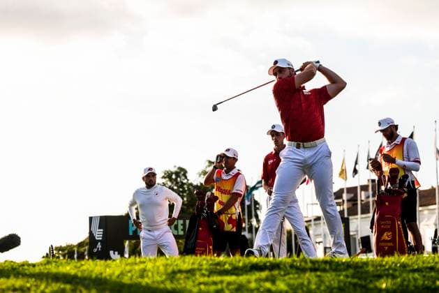 July 12, 2025, Cadiz, Cadiz, SPAIN: Josele Ballester of Fireball team in actions during day one resume game for weather yesterday of the LIV Golf Andalucia at Golf Club Royal of Valderrama on July 12, 2025 in Cadiz, Spain. Cadiz SPAIN - ZUMAa181 20250712_zaa_a181_051 Copyright: xJoaquinxCorcherox