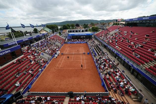 BASTAD, SVERIGE 20250712 Irene Burillo, Spanien,och Berfu Cengiz, Turkiet, mot Jesika Maleckova och Miriam Skoch, Tjeckien, under lördagens final i damernas dubbel under tennisturneringen Nordea Open i Bastad. BASTAD SVERIGE x9200x