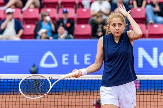 250712 Berfu Cengiz of Turkey reacts during the double final of Nordea Open on July 12, 2025 in Bastad. Photo: Mathilda Schuler BILDBYRAN kod MA MA0844 tennis WTA, Tennis Damen 125 nordea open dubbelfinal dam bbeng Copyright: MATHILDAxSCHULER BB250712MA017