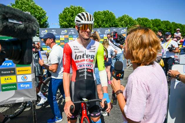 Tour de France 2025 Stage 8 LAVAL ESPACE MAYENNE, FRANCE - JULY 12 : Barre Louis (FRA) of Intermarche - Wanty before the start of the race during stage 8 of the 112th edition of Tour de France an UCI World Tour 2.UWT cycling road race stage for Men Elite of 174 km with start in Saint-Meen-le-Grand and finish in Laval Espace Mayenne on July 12, 2025 in Laval Espace Mayenne, France, 12 07 2025 ( Motordriver Kenny Verfaillie - Laval Espace Mayenne France  Copyright: xVincentxKalutx