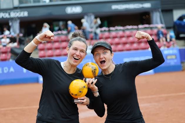 BASTAD, SWEDEN 20250712 Miriam Skoch and Jesika Maleckova Czech Republic, celebrate after winning the final in the women s doubles in the Nordea Open tennis tournament in Bastad, Sweden July 12, 2025. BASTAD SWEDEN x9200x