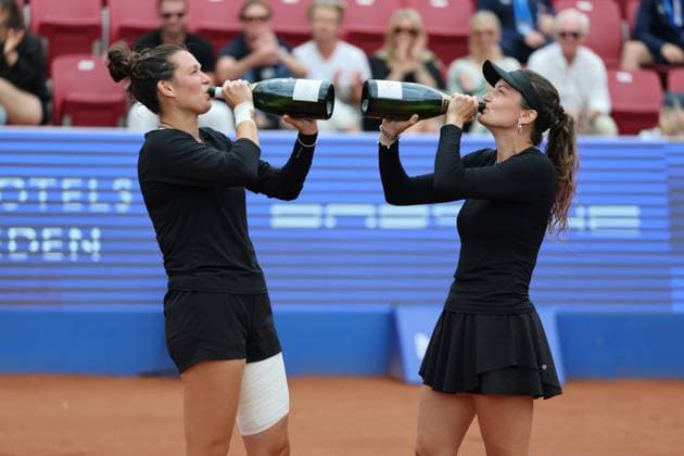 BASTAD, SWEDEN 20250712 Miriam Skoch and Jesika Maleckova Czech Republic, celebrate after winning the final in the women s doubles in the Nordea Open tennis tournament in Bastad, Sweden July 12, 2025. BASTAD SWEDEN x9200x