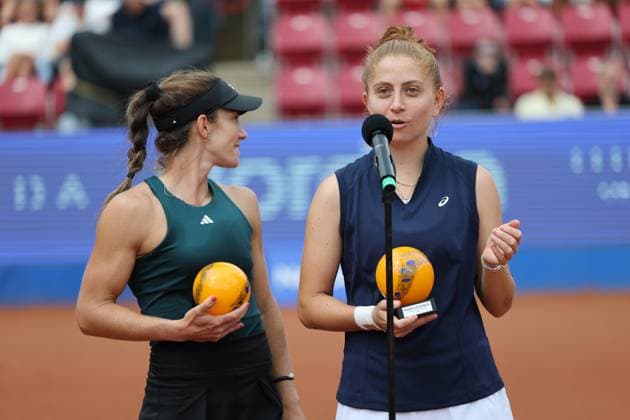 BASTAD, SWEDEN 20250712 Irene Burillo, Spain, and Berfu Cengiz, Turkey, with their second prize after losing in the final in the women s doubles during the Nordea Open tennis tournament in Bastad, Sweden July 12, 2025. BASTAD SWEDEN x9200x