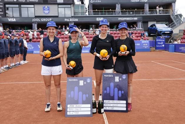 BASTAD, SWEDEN 20250712 Irene Burillo, Spain, and Berfu Cengiz, Turkey, with their second prize after losing in the final in the women s doubles during the Nordea Open tennis tournament in Bastad, Sweden July 12, 2025. BASTAD SWEDEN x9200x