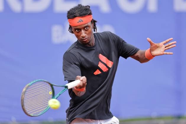BASTAD, SVERIGE 20250712 Mikael Ymer tränar under lördagens inför herrarnas tennisturneringen Nordea Open i Bastad. BASTAD SVERIGE x9200x