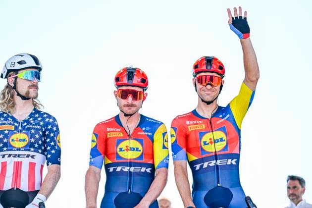 Tour de France 2025 Stage 8 LAVAL ESPACE MAYENNE, FRANCE - JULY 12 : Theuns Edward (BEL) of Lidl - Trek on stage before the start of the race during stage 8 of the 112th edition of Tour de France an UCI World Tour 2.UWT cycling road race stage for Men Elite of 174 km with start in Saint-Meen-le-Grand and finish in Laval Espace Mayenne on July 12, 2025 in Laval Espace Mayenne, France, 12 07 2025 ( Motordriver Kenny Verfaillie - Laval Espace Mayenne France  Copyright: xJanxDexMeuleneirx