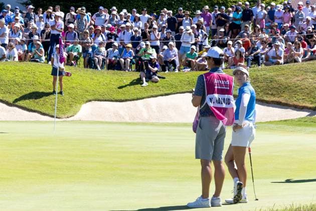 NASTASIA NADAUD ALMUNDI EVIAN CHAMPIONSHIP PHOTOPQR LE DAUPHINE Grégory YETCHMENIZA ; Évian-les-Bains ; 12 07 2025 ; Évian-les-Bains (Haute-Savoie),12 juillet. 2025 THE ALMUNDI EVIAN CHAMPIONSHIP sur notre photo : Nastasia Nadaud, Fra. Grégory Yetchmeniza Le Dauphiné Libéré