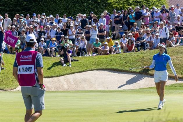 NASTASIA NADAUD ALMUNDI EVIAN CHAMPIONSHIP PHOTOPQR LE DAUPHINE Grégory YETCHMENIZA ; Évian-les-Bains ; 12 07 2025 ; Évian-les-Bains (Haute-Savoie),12 juillet. 2025 THE ALMUNDI EVIAN CHAMPIONSHIP sur notre photo : Nastasia Nadaud, Fra. Grégory Yetchmeniza Le Dauphiné Libéré
