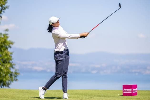 ADITI ASHOK ALMUNDI EVIAN CHAMPIONSHIP PHOTOPQR LE DAUPHINE Grégory YETCHMENIZA ; Évian-les-Bains ; 12 07 2025 ; Évian-les-Bains (Haute-Savoie),12 juillet. 2025 THE ALMUNDI EVIAN CHAMPIONSHIP sur notre photo : Aditi Ashok, India. Grégory Yetchmeniza Le Dauphiné Libéré