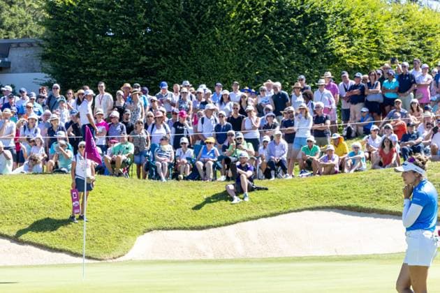 NASTASIA NADAUD ALMUNDI EVIAN CHAMPIONSHIP PHOTOPQR LE DAUPHINE Grégory YETCHMENIZA ; Évian-les-Bains ; 12 07 2025 ; Évian-les-Bains (Haute-Savoie),12 juillet. 2025 THE ALMUNDI EVIAN CHAMPIONSHIP sur notre photo : Nastasia Nadaud, Fra. Grégory Yetchmeniza Le Dauphiné Libéré
