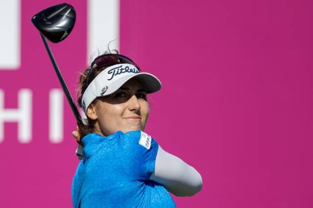 NASTASIA NADAUD ALMUNDI EVIAN CHAMPIONSHIP PHOTOPQR LE DAUPHINE Grégory YETCHMENIZA ; Évian-les-Bains ; 12 07 2025 ; Évian-les-Bains (Haute-Savoie),12 juillet. 2025 THE ALMUNDI EVIAN CHAMPIONSHIP sur notre photo : Nastasia Nadaud, Fra. Grégory Yetchmeniza Le Dauphiné Libéré