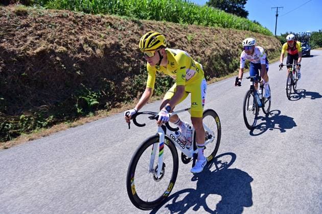 Slovenian Tadej Pogacar of UAE Team Emirates pictured in action during stage eight of the 2025 Tour de France cycling, from Saint-Meen-le-Grand to Laval Espace Mayenne (174 km), on Saturday 12 July 2025 in France. The 112th edition of the Tour de France starts on Saturday 5 July in Lille, France, and will finish in Paris, France on the 27th of July. POOLxxPOOLxPETExGODING  x128967775x