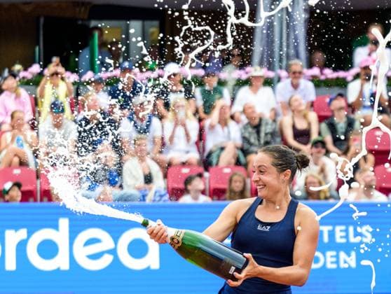 250712 Elisabetta Cocciaretto of Italy celebrates after the singel final of Nordea Open on July 12, 2025 in Bastad. Photo: Mathilda Schuler BILDBYRAN kod MA MA0844 tennis WTA, Tennis Damen 125 nordea open singelfinal dam bbeng jubel Copyright: MATHILDAxSCHULER BB250712MA072