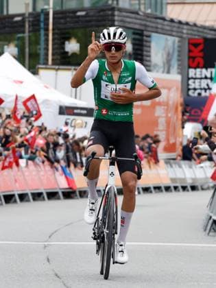 CYCLING - Tour of Austria 2025 KUEHTAI,AUSTRIA,12.JUL.25 - CYCLING - Tour of Austria, stage 3, Innsbruck - Kuehtai. Image shows the rejoicing of Isaac del Toro (MEX UAE TEAM EMIRATES XRG).  GEPAxpictures xMichaelxKristen